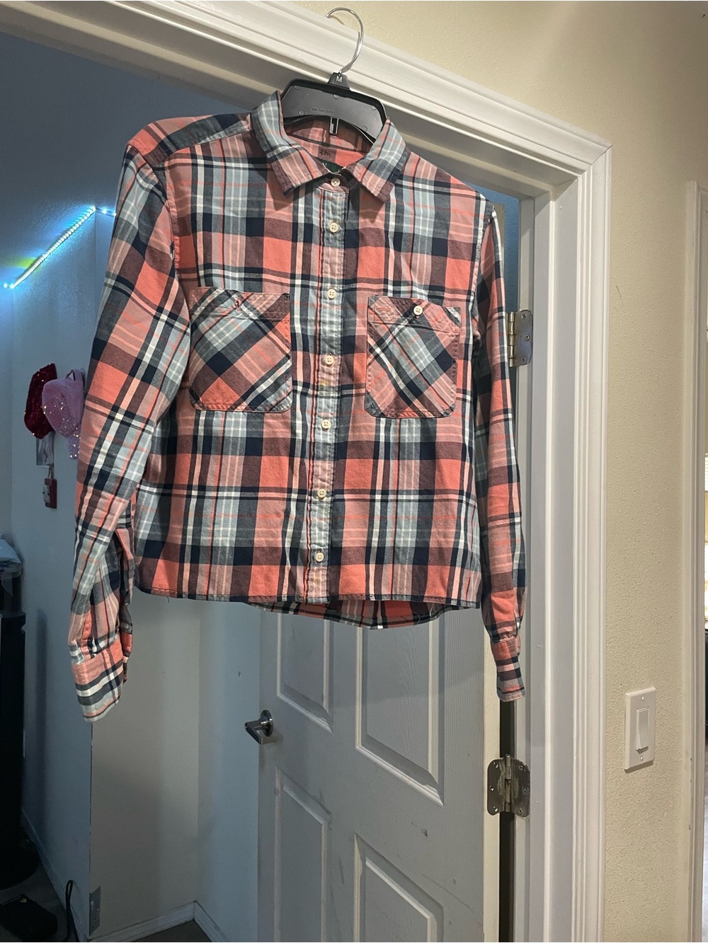 Lauren Ralph Lauren Pink and Blue Plaid Button-Down Shirt - Size Large